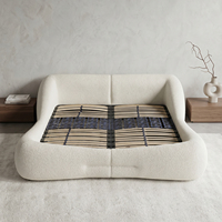Lit King Size Moderne Minimaliste de Luxe avec Tête de Lit Rembourrée en Tissu, Rangement Intégré, Capitonnée et Confortable, Ensemble de Chambre à Coucher avec Cadre en Bois