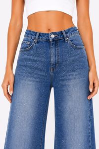 Jeans a Vita Alta e Gamba Larga con Stampa a Pois Luccicanti, Pantaloni in Denim a Tutta Lunghezza, Stile Casual Estivo - Product Image 5