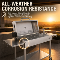 Barbecue au charbon de bois portable moderne en acier inoxydable avec table latérale et moteur, sans fumée, pour la cuisine en plein air et le camping