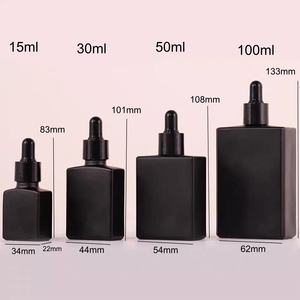 ขวดแก้วสีดำด้านทรงเหลี่ยมขนาด 15 มล. 30 มล. 50 มล. 100 มล. สำหรับน้ำมันหอมระเหย พร้อมหลอดหยดสีทอง - Product Image 3