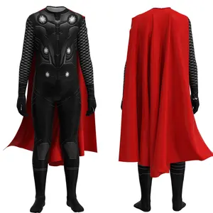 New marvel avenger Thor Black Suit Halloween Clothes Movie Costume Thor Stormbreaker Costume con mantello per bambini e adulti