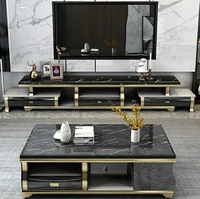 Table basse en marbre, salon, petit appartement moderne en acier inoxydable, meuble TV rétractable