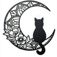 Lune noire et chat divination magique fleur tenture murale décoration murale en métal décor de divination magique