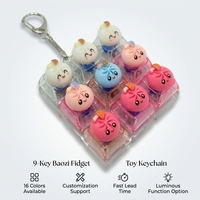 9-Key Square Cute Bun LED Mechanical Switch Lightweight Keychain Fidget Toy Transparent PC Clicker Stress Relief Charm Keyring