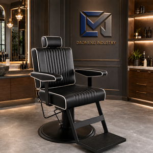 Sillón de Barbería Hidráulico Negro, Giratorio 360 Grados, Ajustable en Altura, Tapizado, para Salón de Belleza - Product Image 1