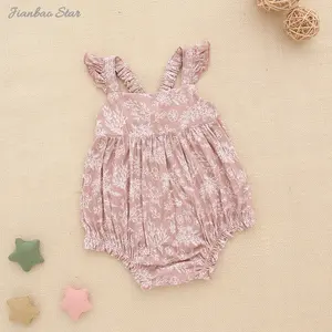 Großhandel Rüschen Stil Baby Stram pler Sommer schöne Baby Mädchen Hosenträger Baumwolle Stoff Ärmellose Baby Stram pler