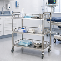 Chariot de soins hospitaliers d'instruments médicaux en acier inoxydable à 4 roues de haute qualité d'approvisionnement d'usine