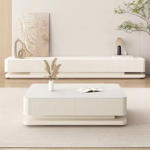 Mueble de TV Moderno y Lujoso, Juego de Mesa de Centro con Superficie de Piedra Blanca para Sala de Estar de Hotel, Mueble Elegante para el Centro de la Sala - Product Image 1