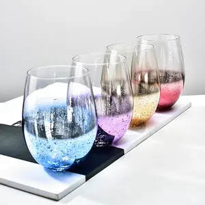 Wholesale glass cupping set Customized Colored Electroplated Stemless glass wine Tea and Water or Juice Glass Cup