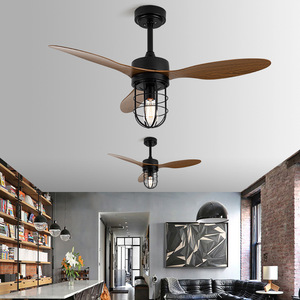 Retro Style Solid Wood <b>Ceiling</b> <b>Fan</b> Light With Led Bulb Flush Mount For Living Room And Dining Room - Product Image 2