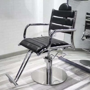 Fauteuil de Barbier Hydraulique Moderne, Revêtement Vert, Chaise de Coiffure avec Base Métallique pour Salon de Beauté - Product Image 3
