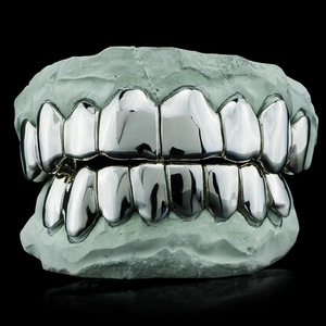 Bijoux Fins Hip Hop Grillz Plaqué Or Véritable <span class=keywords><strong>Argent</strong></span> Sterling Massif 925 Robuste Convient aux <span class=keywords><strong>Dents</strong></span> Taillées Profondément - Product Image 1