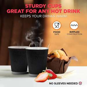 Vasos de Papel Desechables 100% Biodegradables, <span class=keywords><strong>Precio</strong></span> de Fábrica, 8 OZ, Impresión Personalizada, Pared Ondulada, Vaso de Papel Negro para Café, Bebidas Calientes - Product Image 4