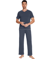 Ensemble de pyjama pour homme WiWi, décontracté, en mélange de viscose de bambou, manches courtes, col rond, rafraîchissant, respirant, évacuant l'humidité