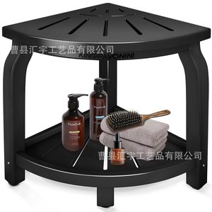 Huiyu Wooden Bathroom Stool With Shelf <b>Corner</b> <b>Shower</b> Footrest Storage <b>Rack</b> For Bathrooms - Product Image 5