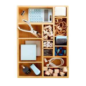 Bamboo Drawer Organizer Adjustable <b>Storage</b> <b>Box</b> 35L Rectangular <b>Kitchen</b> Desktop Organizer Standing Type - Product Image 3