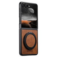 Casing penutup ponsel tahan guncangan, Casing penutup ponsel untuk Samsung Z Flip 7 6 5 hitam cokelat dengan cincin dudukan otomatis Slot kartu dompet pengisian daya nirkabel