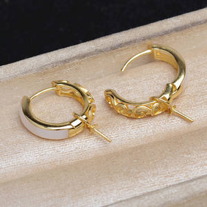 Support de boucles d'oreilles en perles baroques, accessoires de bricolage pour JG6016, coquille en argent S925 avec motif de grille de diamants vide de 11-14 mm, emballé dans un sac - Product Image 4