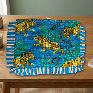 Housse de livre rayée 100% coton, faite à la main, avec bordure bleue, pliable, fermeture éclair, poignée à cordon, pour voyage, mode, usage quotidien - Product Image 3