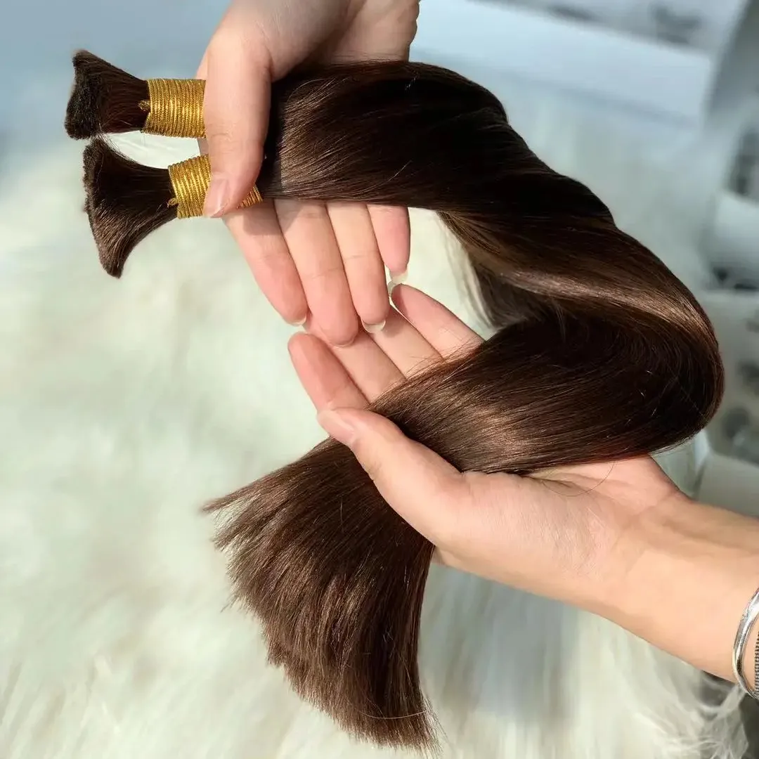 Harga pabrik rambut coklat ditarik ganda massal Brasil virgin kutikula menyelaraskan ekstensi rambut manusia bundel jalinan rambut