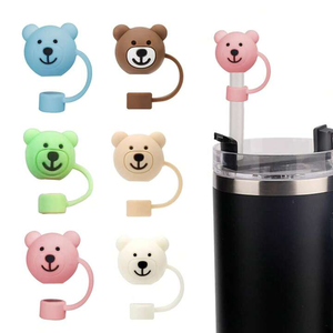 Protège-pailles en silicone/PVC de 10 mm, motif ours, multi-designs, avec protection anti-poussière pour gobelets de 30 et 40 oz - Product Image 1