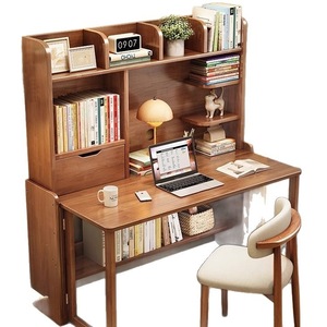 Solid Wood Folding <b>Desk</b> With Bookshelf Extendable Storage Study <b>Desk</b> For Bedroom <b>Small</b> Apartment Computer <b>Desk</b> Simple Office - Product Image 5
