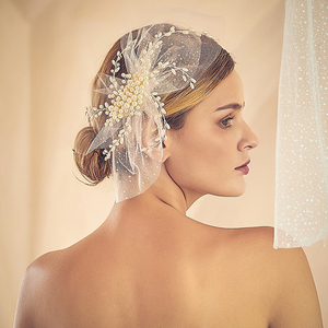 Accessori alla moda per copricapo da <span class=keywords><strong>sposa</strong></span> in rete con finte perle e fiori per capelli eleganti fasce per capelli di perle - Product Image 6