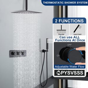 Hệ thống vòi hoa sen màu đen hiện đại đặt 12 inch | vòi hoa sen trần trên cao + chức năng kép cầm tay | vòi tắm thác nước - Product Image 3