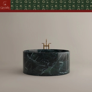 Bañera Cilíndrica de Mármol <span class=keywords><strong>Verde</strong></span> Oscuro y Negro con Vetas Blancas para Exteriores, Estilo Moderno Villa Costera GOLDKING, Personalizable OEM - Product Image 2