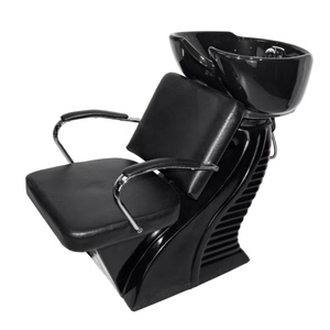 Unidad de lavado de cabello para salón de belleza con lavacabezas inclinable de cerámica y asiento ajustable - Product Image 3