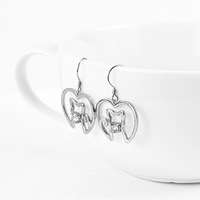 925 plata esterlina oro blanco Micro ajuste circón oreja amor gato corazón gancho colgante pendientes
