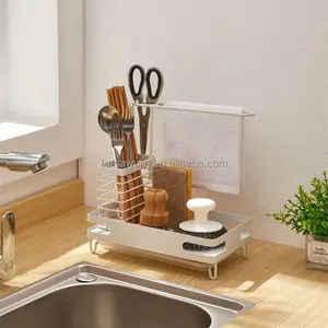 Iron soap dispenser and sponge holder with plastic drainboard small size instant dry sink caddy