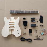 Kits de guitare électrique DIY 6 cordes, corps en acajou, manche en érable, dos/côtés en palissandre, accessoires, design sans tête, trémolo, verni