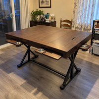 Table de jeu Hanyee en MDF, table à manger, grand espace de jeu, plateau amovible avec tapis de jeu et 6 porte-gobelets et plateau pour loisirs, finition noyer