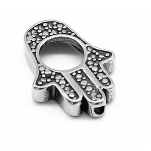 yunnique - Espaciador de acero inoxidable con forma de mano de Hamsa, chapado en plata 925, para hacer pulseras, componentes de joyería DIY, forma irregular - Product Image 5