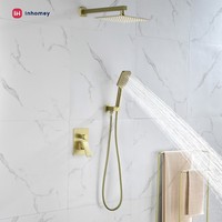 Ensemble de douche thermostatique en laiton doré brossé avec pommeau de douche céramique, système de douche pluie à 2 fonctions encastré, fabricant OEM pour salle de bain