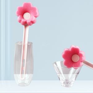 家庭用毎日必需品シンプルなスポンジカップブラシ小さなピンクの花ライト子供用プラスチックスポンジブラシ幼稚園用 - Product Image 5