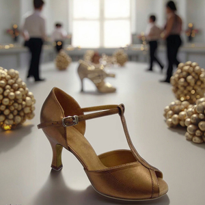 <span class=keywords><strong>Zapatos</strong></span> de baile latino de satén tostado clásico con tacón Cuan de 6,0 cm para estilos de salsa y Latino Diseño especial para entusiastas del baile - Product Image 3