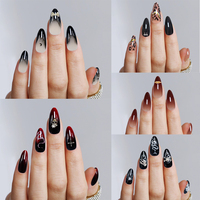 Ongles en gel souple à presser Nailway, forme stiletto rose et noir, design fantôme brillant pour Halloween, couverture complète des ongles