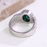 Cincin Perak S925 Pria Bestseller Lintas Negara dengan Warna Emas Putih & Emas Mawar, Dilengkapi Moissanite Oval Hijau Tua 2 Karat
