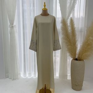 Brown Muslim <b>Women</b> <b>Abaya</b> Long Sleeve Maxi Dress Floral Sleeve Embroidery Traditional Islamic Wear - Product Image 5