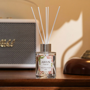 Aikun Small Batch Pink Floral 80ml Sticker Logo Any Scent Long Lasting Clear Glass Bottle <b>Reed</b> <b>Diffuser</b> Set <b>for</b> Ecommerce Store - Product Image 2
