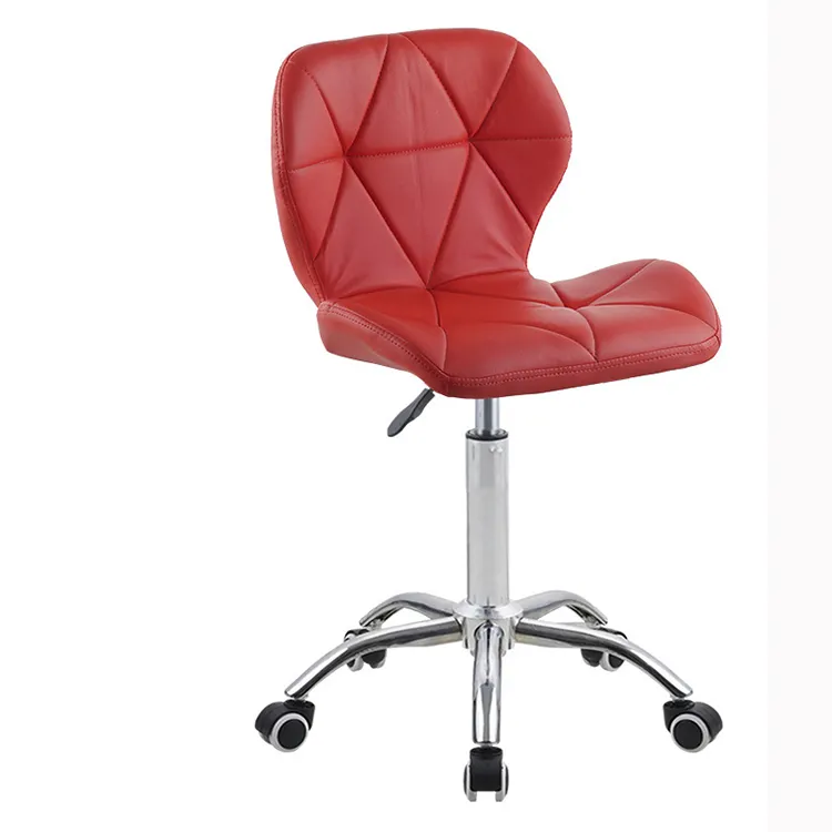Moderna semplice sala studio ruota sedia elevatrice gambe cromate in metallo con 5 ruote sedia da lavoro mobile in pelle rossa per ufficio