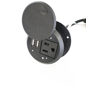 <span class=keywords><strong>Prise</strong></span> de courant encastrée pour bureau avec trou de 2 pouces, <span class=keywords><strong>prise</strong></span> américaine avec 1 <span class=keywords><strong>prise</strong></span> AC et 2 USB avec couvercle rotatif / Mini <span class=keywords><strong>prise</strong></span> ronde - Product Image 2