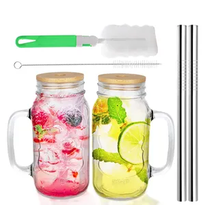 24 OZ Mason Jar Mugs with Handle Regular Mouth Mason Jars Drinking Clear Glasses Coffee Cups with Lids