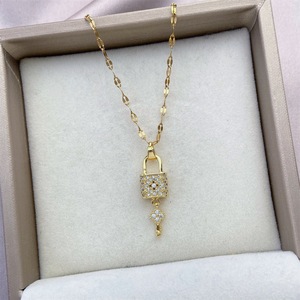 Colgante chapado en oro de moda, collar de llaves y cerraduras de diamantes delicados de acero inoxidable para mujeres y niñas, joyería, gran oferta - Product Image 6