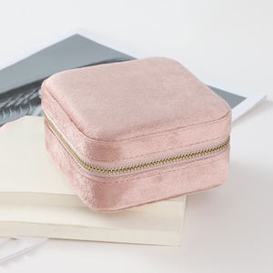 Navy Blue Zipper Organizer Jewelry <b>Travel</b> Boxes with <b>Mirror</b> Custom Logo Velvet Storage for Necklace - Product Image 4