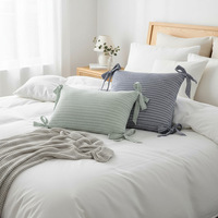 Housse de coussin carrée en coton teint en fil rayé style coréen avec nœuds aux quatre coins, décoration de canapé douce et élégante