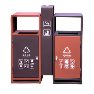 Outdoor trash can, stainless steel, <b>with</b> ashtray; galvanized waste <b>bin</b>, double recyclable, <b>with</b> <b>lid</b>. - Product Image 3