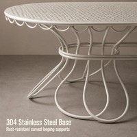 Table de salle à manger ovale en métal pour extérieur, plateau perforé, base en fil métallique ornée, mobilier de jardin, patio, restaurant, hôtel